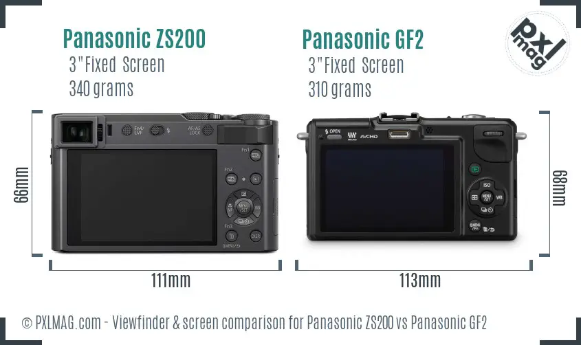 Panasonic ZS200 vs Panasonic GF2 Screen and Viewfinder comparison