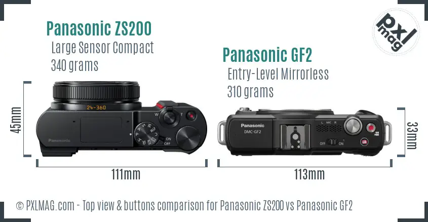 Panasonic ZS200 vs Panasonic GF2 top view buttons comparison