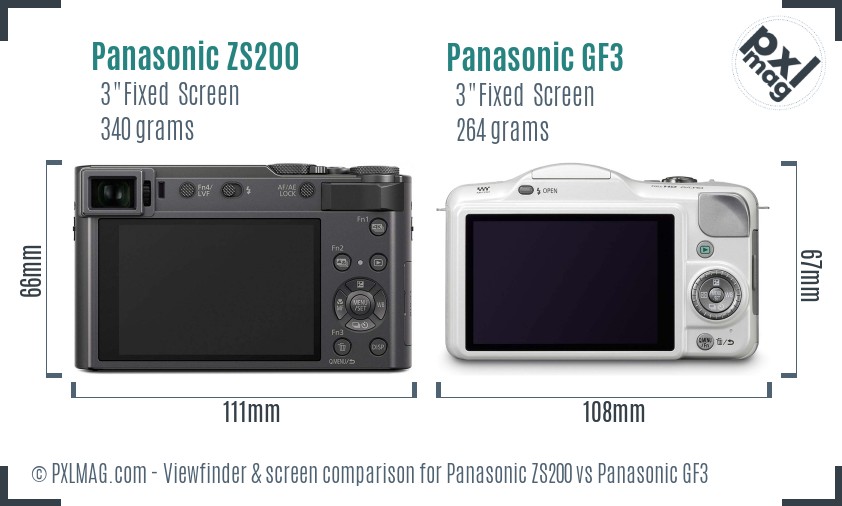 Panasonic ZS200 vs Panasonic GF3 Screen and Viewfinder comparison