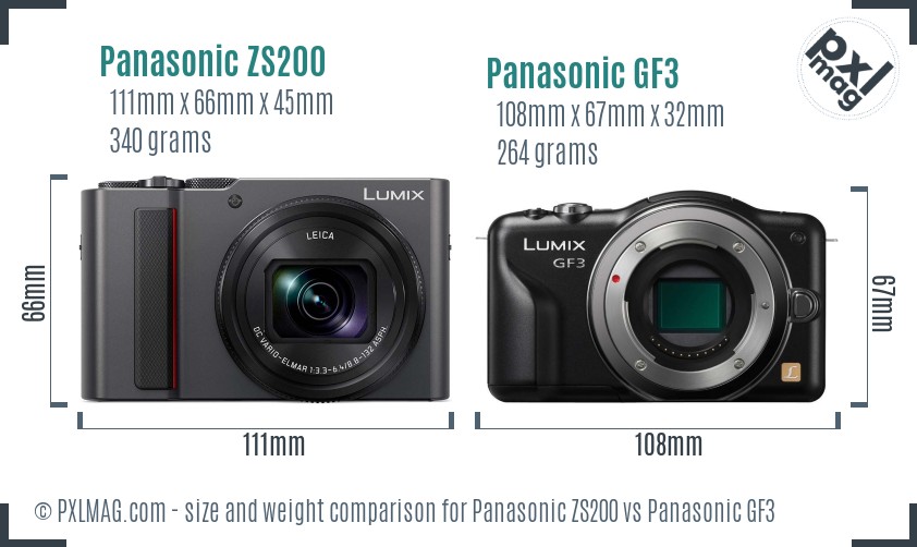 Panasonic ZS200 vs Panasonic GF3 size comparison