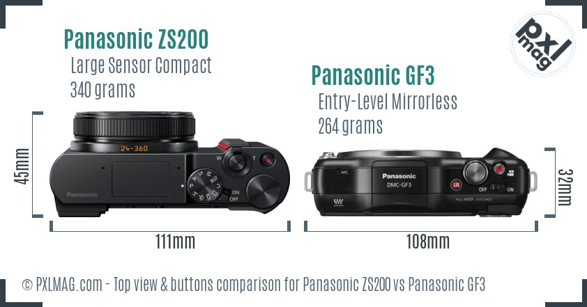 Panasonic ZS200 vs Panasonic GF3 top view buttons comparison