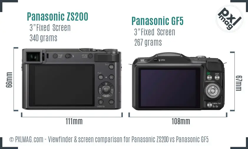 Panasonic ZS200 vs Panasonic GF5 Screen and Viewfinder comparison