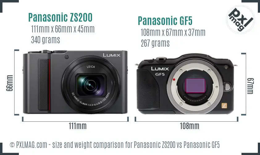 Panasonic ZS200 vs Panasonic GF5 size comparison