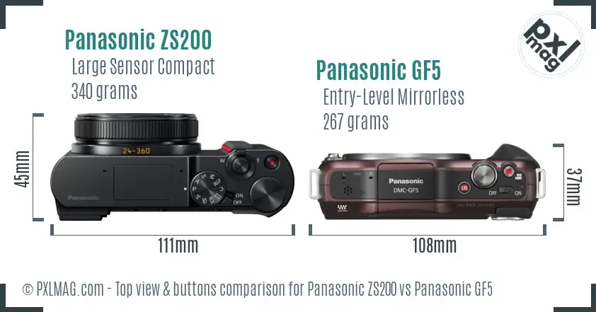 Panasonic ZS200 vs Panasonic GF5 top view buttons comparison