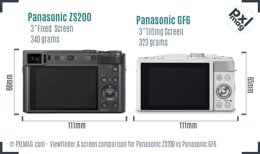 Panasonic ZS200 vs Panasonic GF6 Screen and Viewfinder comparison