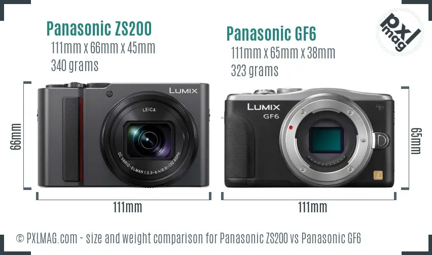 Panasonic ZS200 vs Panasonic GF6 size comparison