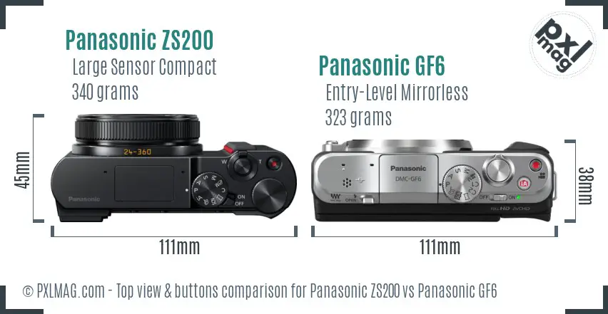 Panasonic ZS200 vs Panasonic GF6 top view buttons comparison