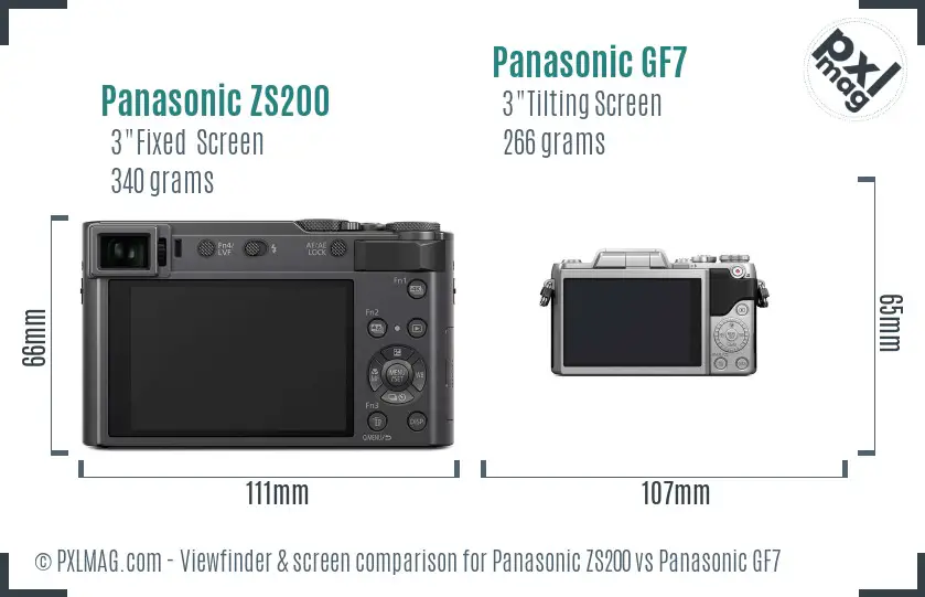 Panasonic ZS200 vs Panasonic GF7 Screen and Viewfinder comparison