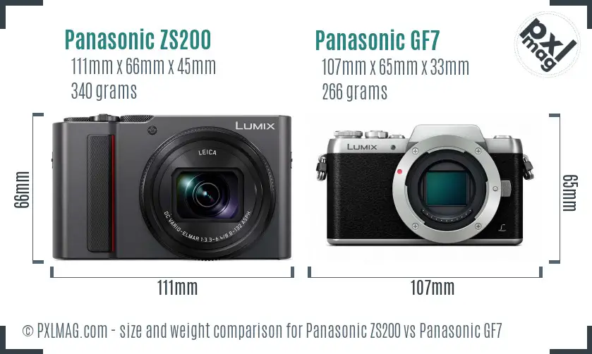 Panasonic ZS200 vs Panasonic GF7 size comparison