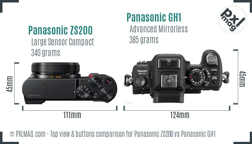 Panasonic ZS200 vs Panasonic GH1 top view buttons comparison