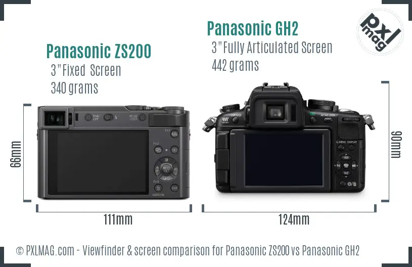 Panasonic ZS200 vs Panasonic GH2 Screen and Viewfinder comparison