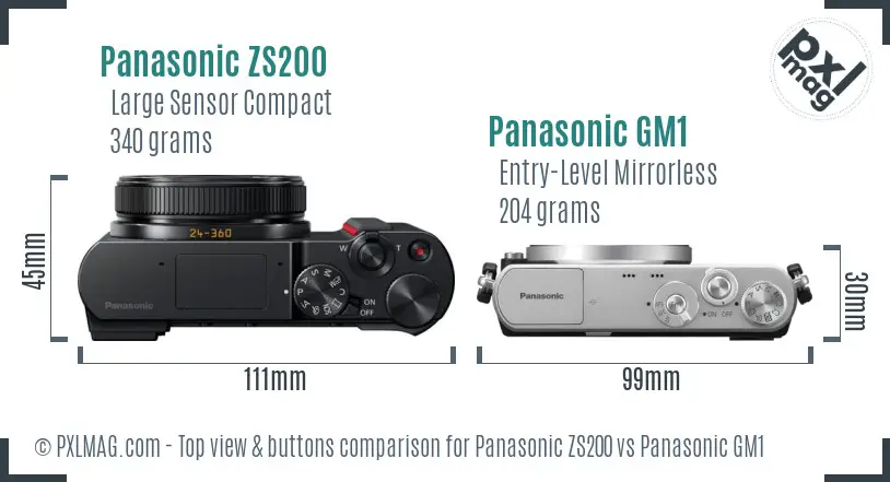 Panasonic ZS200 vs Panasonic GM1 top view buttons comparison