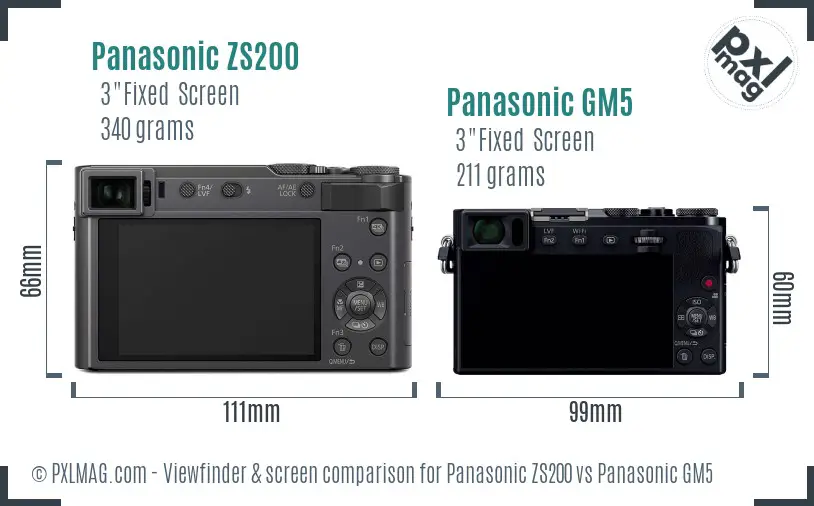 Panasonic ZS200 vs Panasonic GM5 Screen and Viewfinder comparison