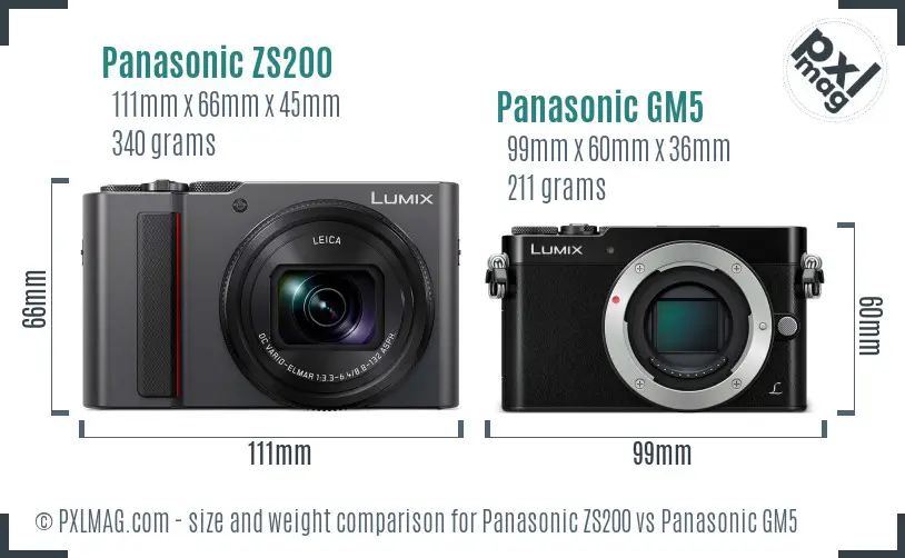 Panasonic ZS200 vs Panasonic GM5 size comparison