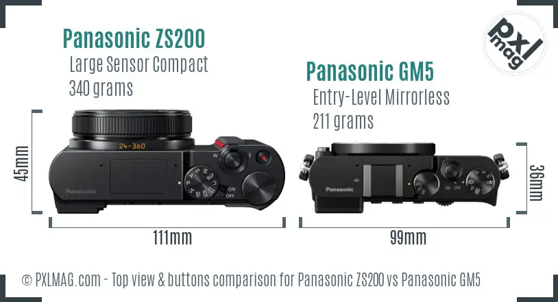 Panasonic ZS200 vs Panasonic GM5 top view buttons comparison