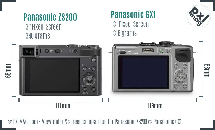 Panasonic ZS200 vs Panasonic GX1 Screen and Viewfinder comparison