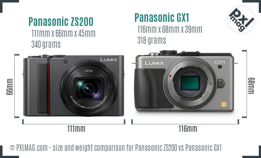 Panasonic ZS200 vs Panasonic GX1 size comparison