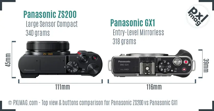 Panasonic ZS200 vs Panasonic GX1 top view buttons comparison