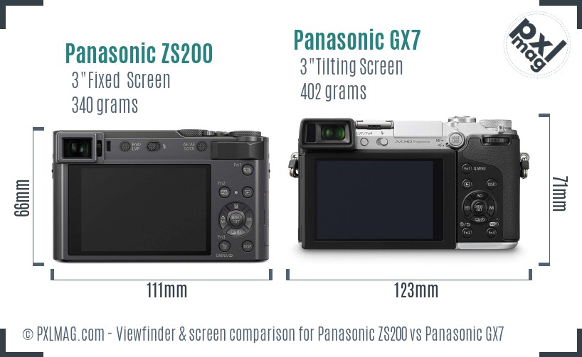 Panasonic ZS200 vs Panasonic GX7 Screen and Viewfinder comparison