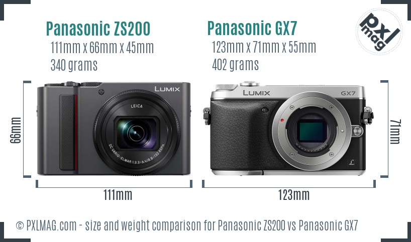 Panasonic ZS200 vs Panasonic GX7 size comparison