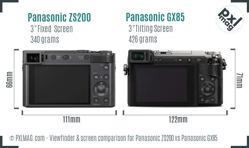 Panasonic ZS200 vs Panasonic GX85 Screen and Viewfinder comparison