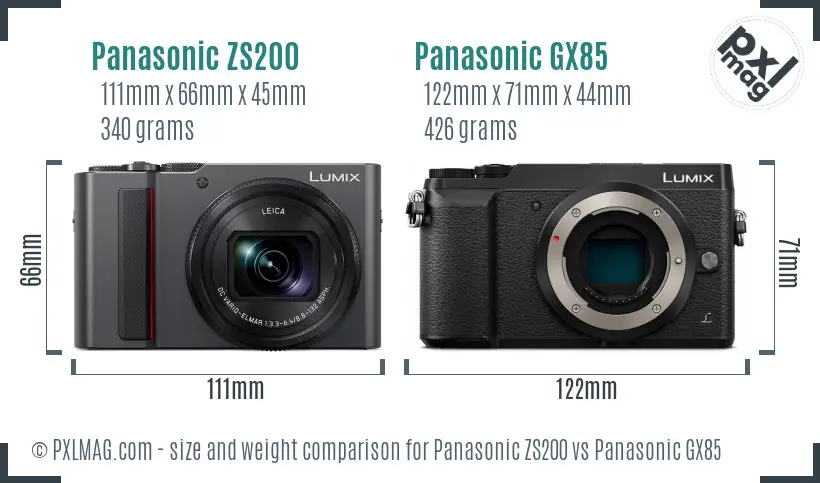 Panasonic ZS200 vs Panasonic GX85 size comparison