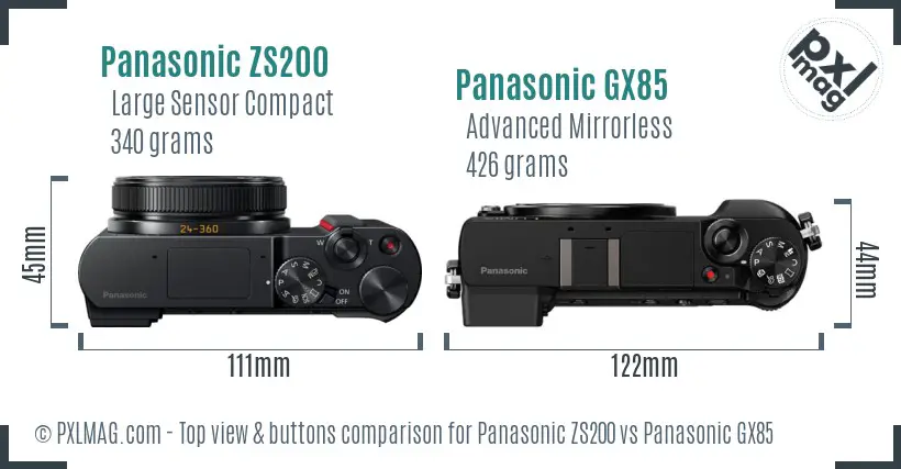 Panasonic ZS200 vs Panasonic GX85 top view buttons comparison