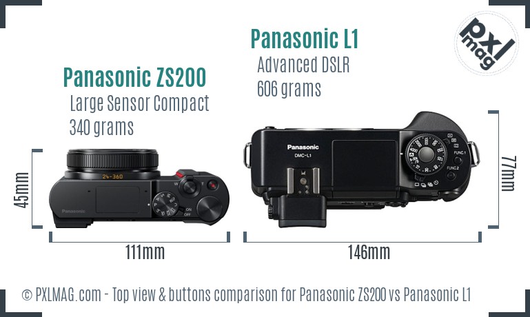 Panasonic ZS200 vs Panasonic L1 top view buttons comparison