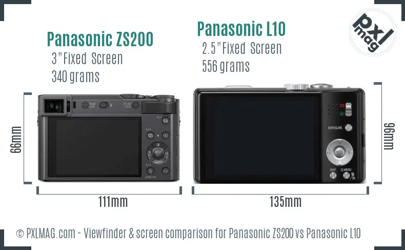 Panasonic ZS200 vs Panasonic L10 Screen and Viewfinder comparison