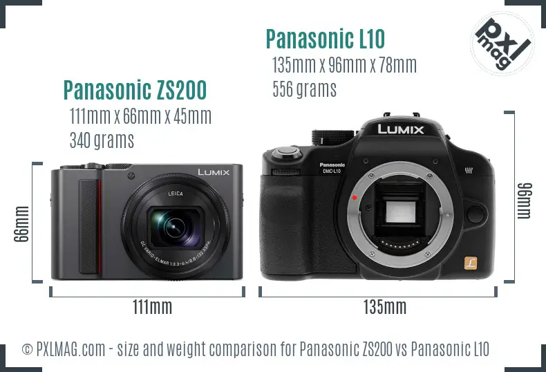 Panasonic ZS200 vs Panasonic L10 size comparison