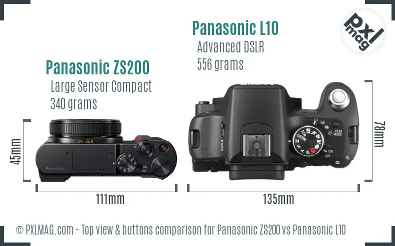 Panasonic ZS200 vs Panasonic L10 top view buttons comparison