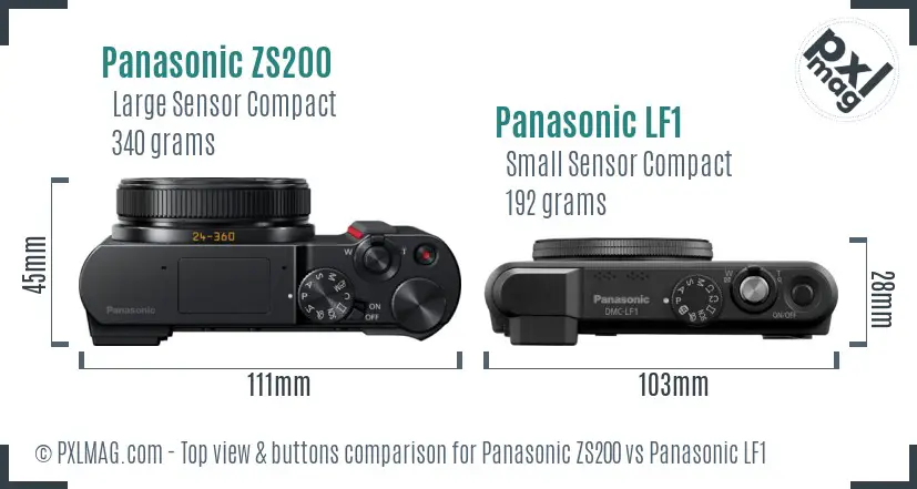 Panasonic ZS200 vs Panasonic LF1 top view buttons comparison