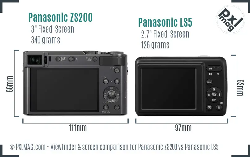 Panasonic ZS200 vs Panasonic LS5 Screen and Viewfinder comparison