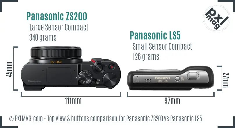 Panasonic ZS200 vs Panasonic LS5 top view buttons comparison