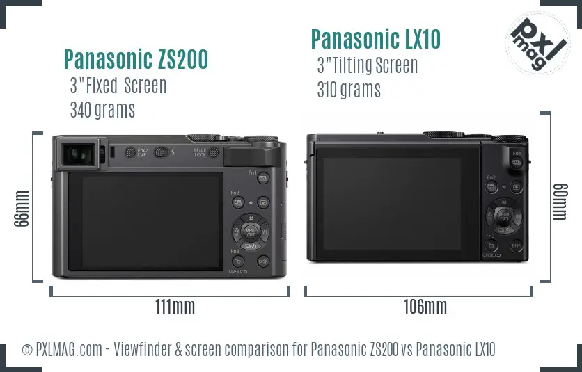 Panasonic ZS200 vs Panasonic LX10 Screen and Viewfinder comparison