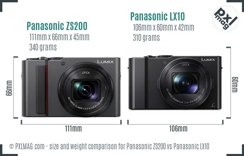 Panasonic ZS200 vs Panasonic LX10 size comparison
