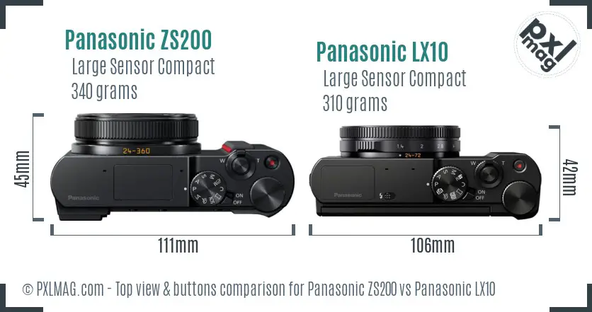 Panasonic ZS200 vs Panasonic LX10 top view buttons comparison