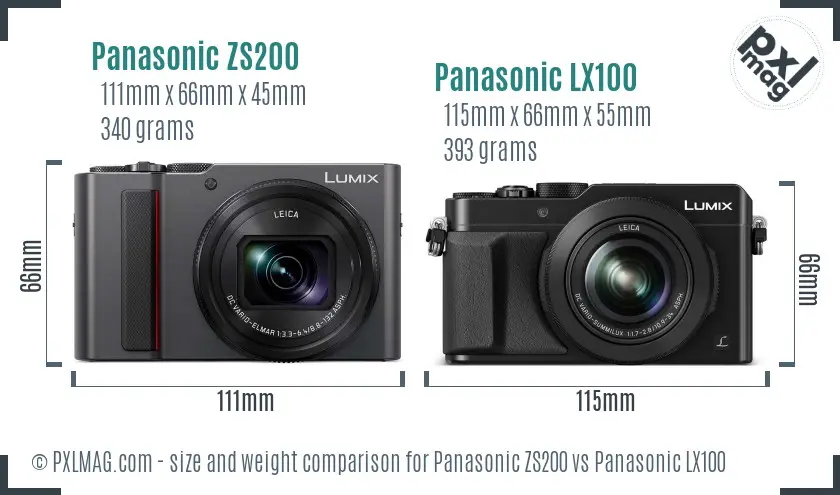 Panasonic ZS200 vs Panasonic LX100 size comparison