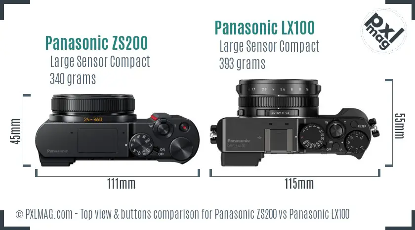 Panasonic ZS200 vs Panasonic LX100 top view buttons comparison