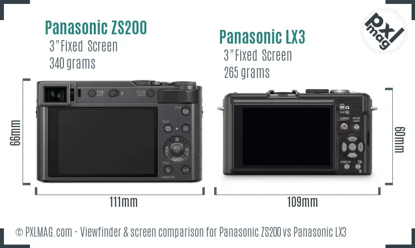 Panasonic ZS200 vs Panasonic LX3 Screen and Viewfinder comparison