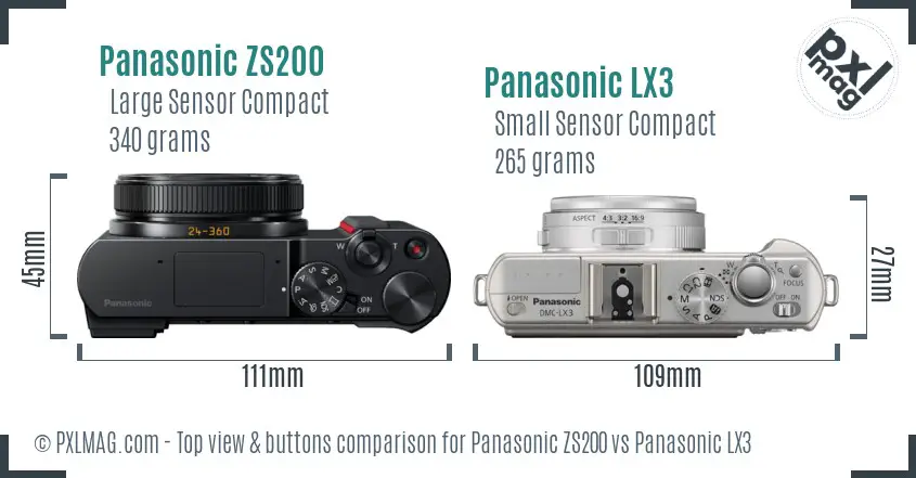 Panasonic ZS200 vs Panasonic LX3 top view buttons comparison