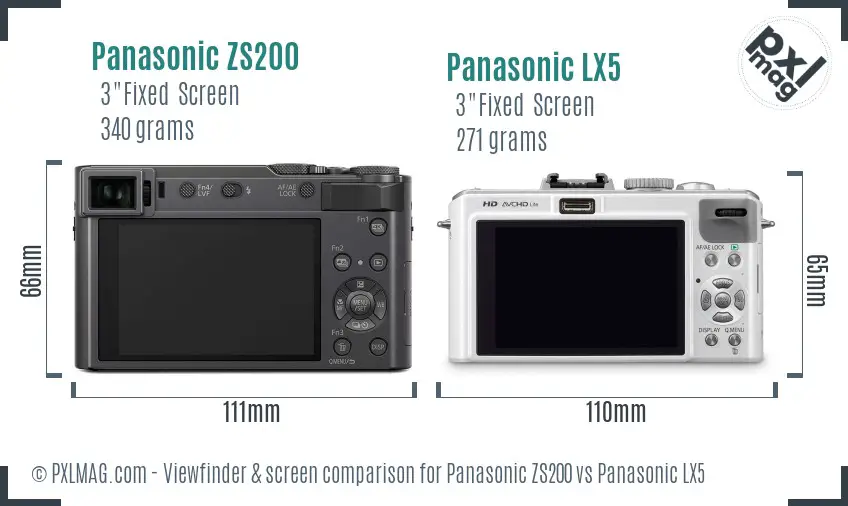 Panasonic ZS200 vs Panasonic LX5 Screen and Viewfinder comparison