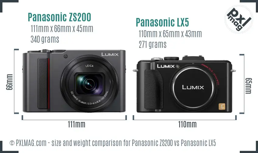 Panasonic ZS200 vs Panasonic LX5 size comparison