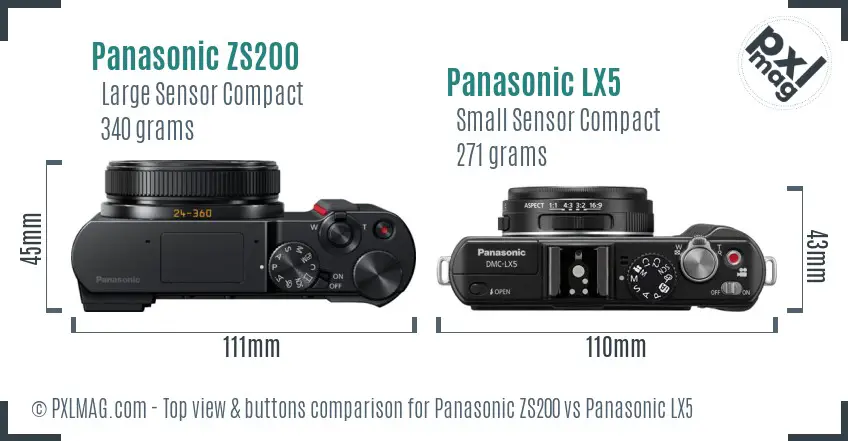 Panasonic ZS200 vs Panasonic LX5 top view buttons comparison