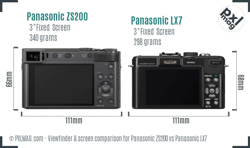 Panasonic ZS200 vs Panasonic LX7 Screen and Viewfinder comparison