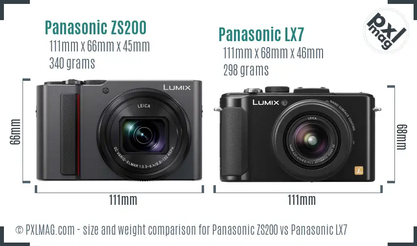 Panasonic ZS200 vs Panasonic LX7 size comparison