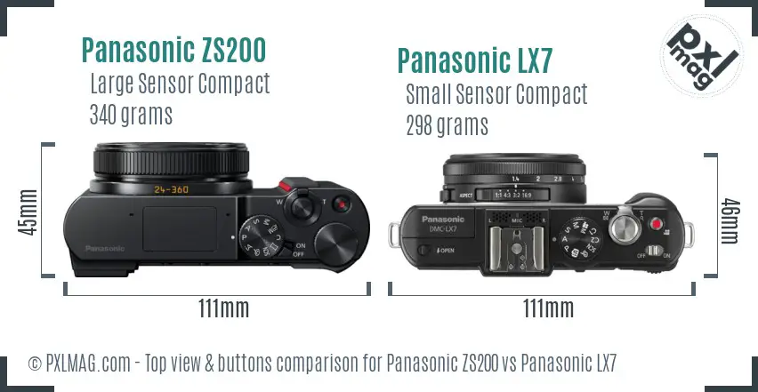 Panasonic ZS200 vs Panasonic LX7 top view buttons comparison