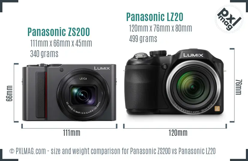 Panasonic ZS200 vs Panasonic LZ20 size comparison