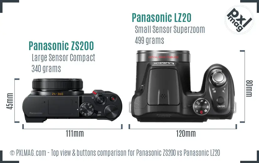 Panasonic ZS200 vs Panasonic LZ20 top view buttons comparison