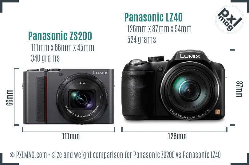Panasonic ZS200 vs Panasonic LZ40 size comparison